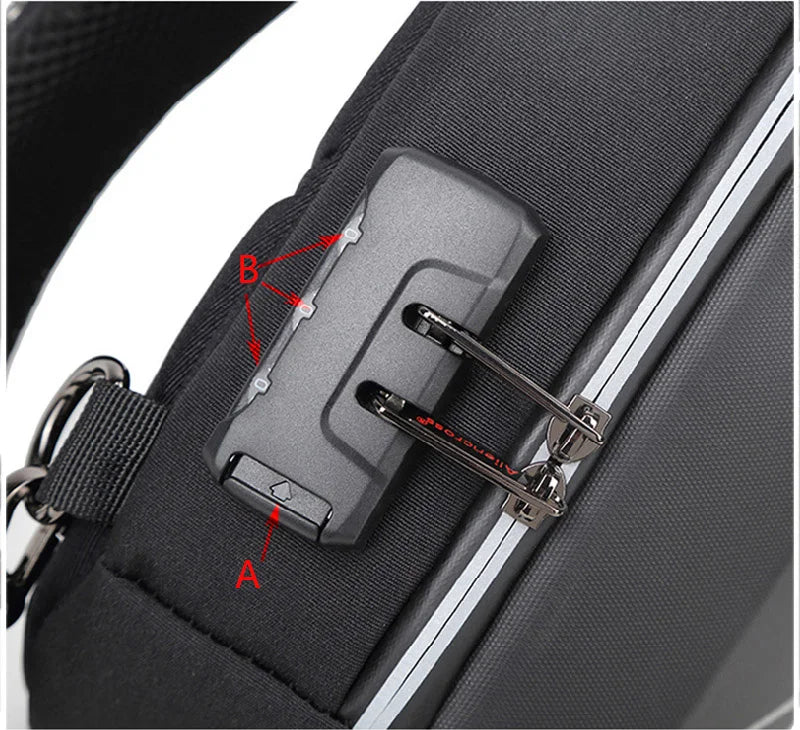 Anti-Theft Combination Lock Chest Bag with USB Charging Port